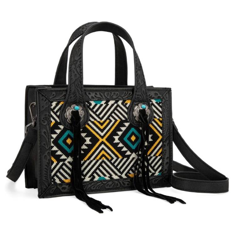 Montana West Aztec TAPESTRY Mini Tote/Crossbody Black