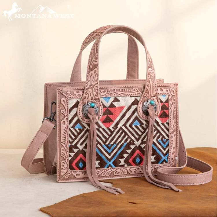 Montana West Aztec TAPESTRY Mini Tote/Crossbody Pink