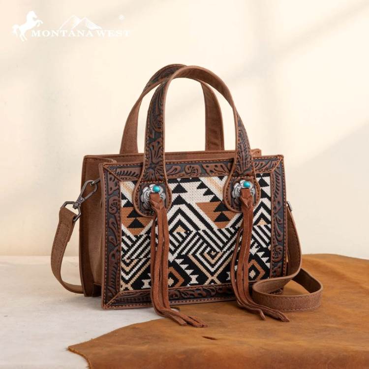 Montana West Aztec TAPESTRY Mini Tote/Crossbody Brown