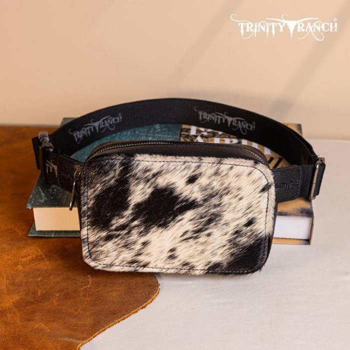 Trinity Ranch Genuine Hair-On Cowhide BELT Bag - Black