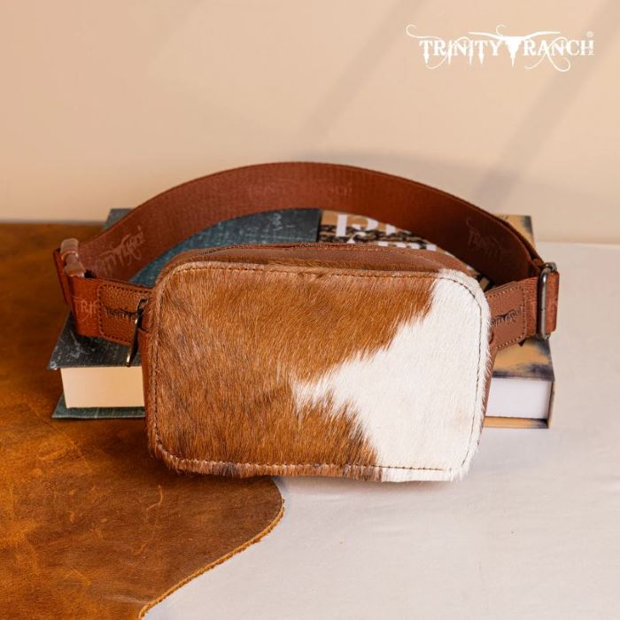 Trinity Ranch Genuine Hair-On Cowhide BELT Bag - Brown