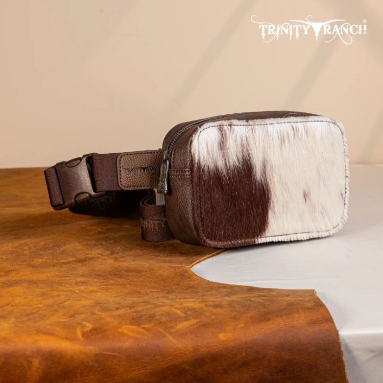 Trinity Ranch Genuine Hair-On Cowhide BELT Bag - Coffee