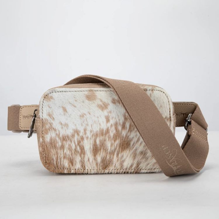 Trinity Ranch Genuine Hair-On Cowhide BELT Bag - Tan