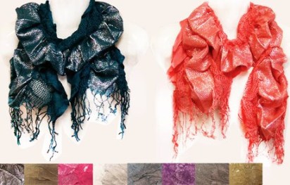 Wholesale Silver Lined Ruffle SCARVES w/ Fringes