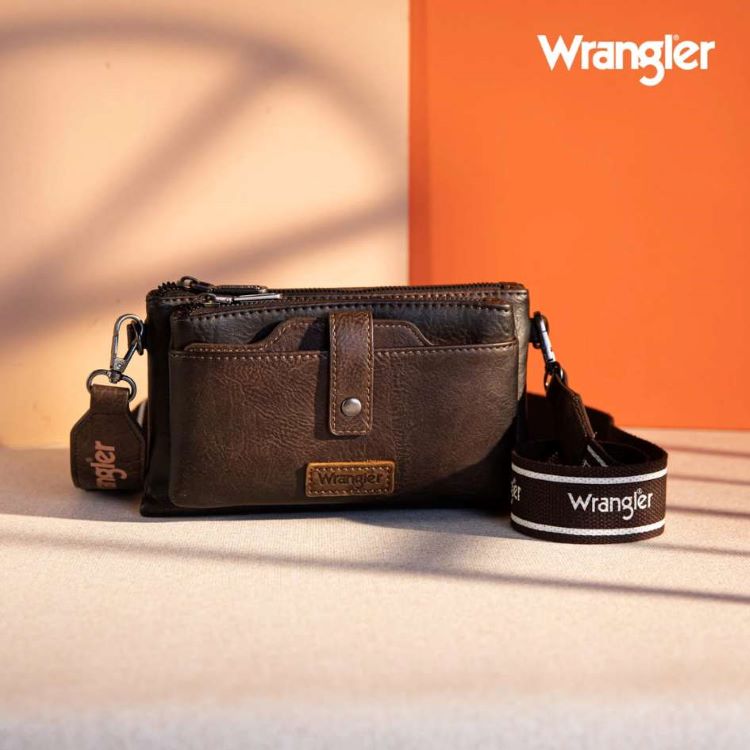 Wrangler Dual Zipper Compartment Crossbody Bag - COFFEE