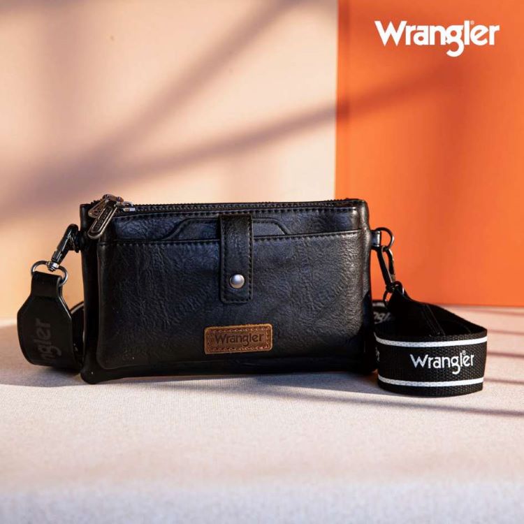 Wrangler Dual ZIPPER Compartment Crossbody Bag - Black