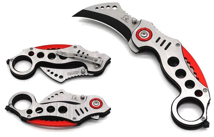 5.25'' Karambit Stainless Steel Folding Pocket KNIFE - Sliver Red