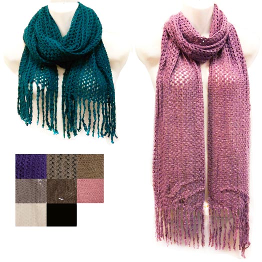 Wholesale Knitted Net Style SCARVES with Fringes Assorted Colors