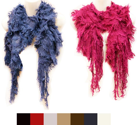 Wholesale Knitted Solid Color SCARVES with Fur Like Fringes