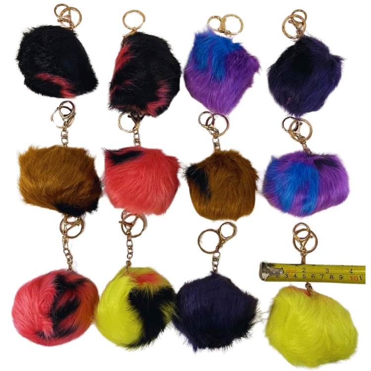 Wholesale Cute fluffy KEYCHAIN with Multicolored Fur Pom-Pom