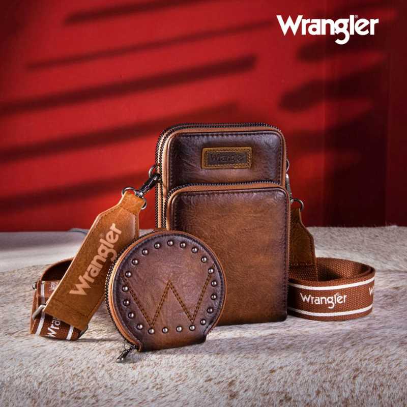 Wrangler Crossbody CELL PHONE Purse 3 Zippered Compartment Set