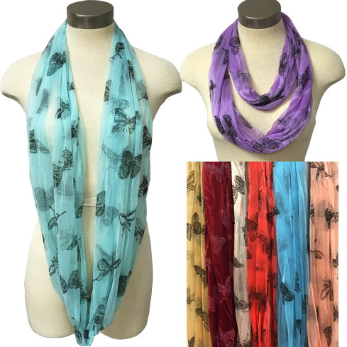 Wholesale Light Weight Infinity SCARVES with Butterflies