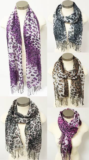 Wholesale Leopard Printed SCARVES with Fringes Assorted