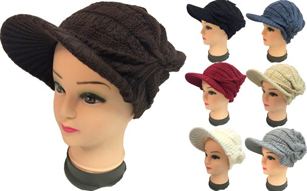 Wholesale Knitted Lady HATS with Bill Winter HATS Solid Colors