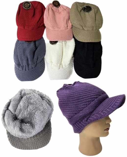 Wholesale Knitted Lady HATs with Bill Winter HATs Solid Colors