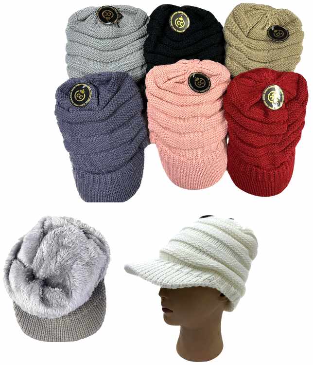 Wholesale Knitted Lady HATs with Bill Winter HATs Solid Colors