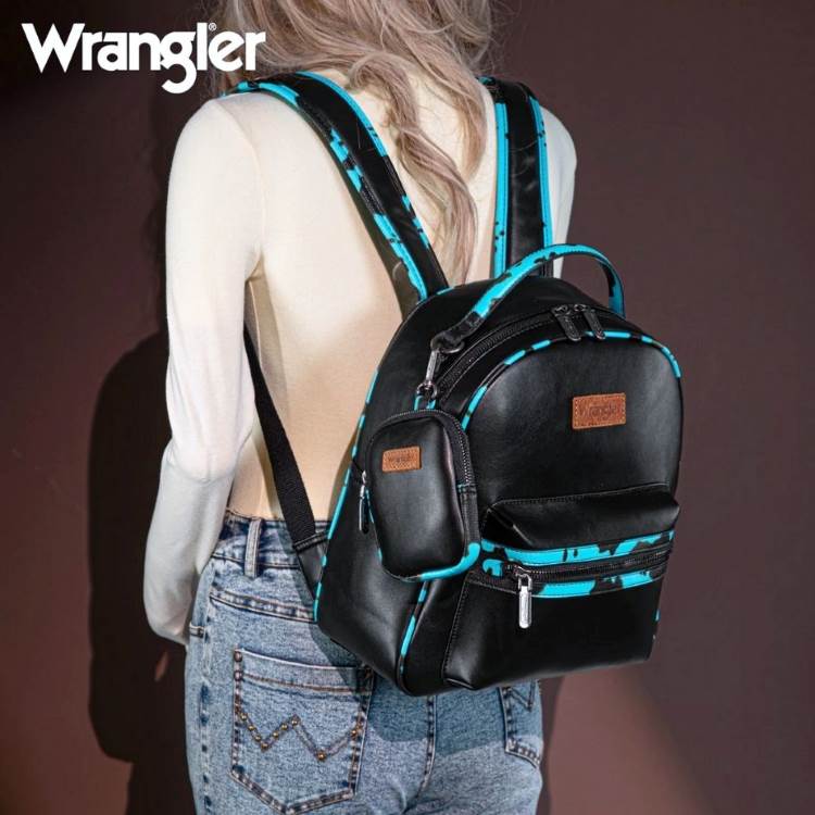 Wrangler Cow Print BACKPACK With Coin Pouch - Turquoise