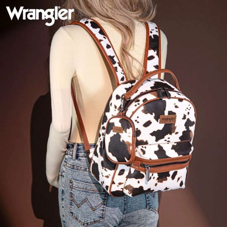 Wrangler Cow Print BACKPACK With Coin Pouch - Brown