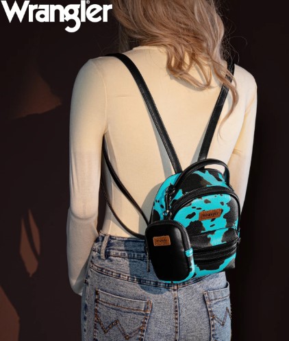 Wrangler Cow Print Mini BACKPACK With Coin Pouch - Turquoise