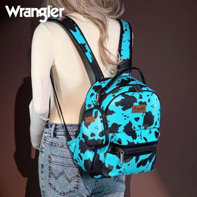 Wrangler Cow Print BACKPACK With Coin Pouch - Turquoise