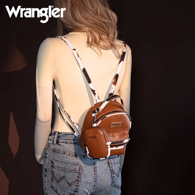 Wrangler Cow Print Trimmed Mini BACKPACK With Coin Pouch - Brown