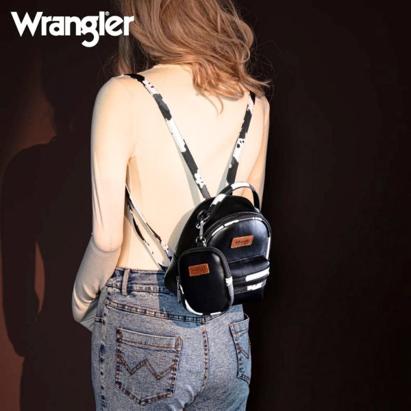 Wrangler Cow Print Trimmed Mini BACKPACK With Coin Pouch - Black