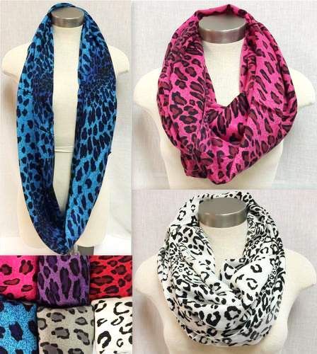 Wholesale Leopard Print Infinity Circle SCARVES Assorted