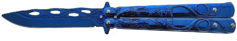 Wholesale BUTTERFLY KNIFE 3D Flying Dragon Design Blue