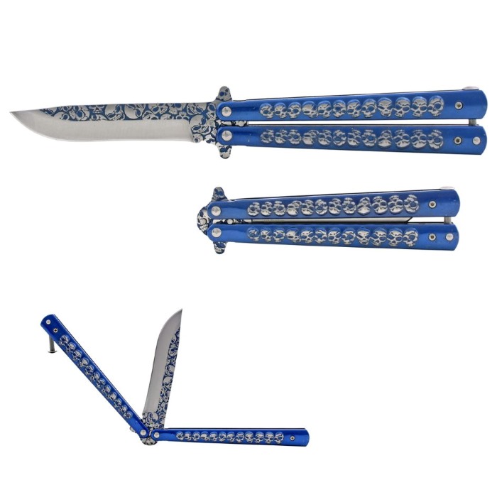 5.25'' Stainless Steel SKULL Embossed Butterfly Pocket Knife