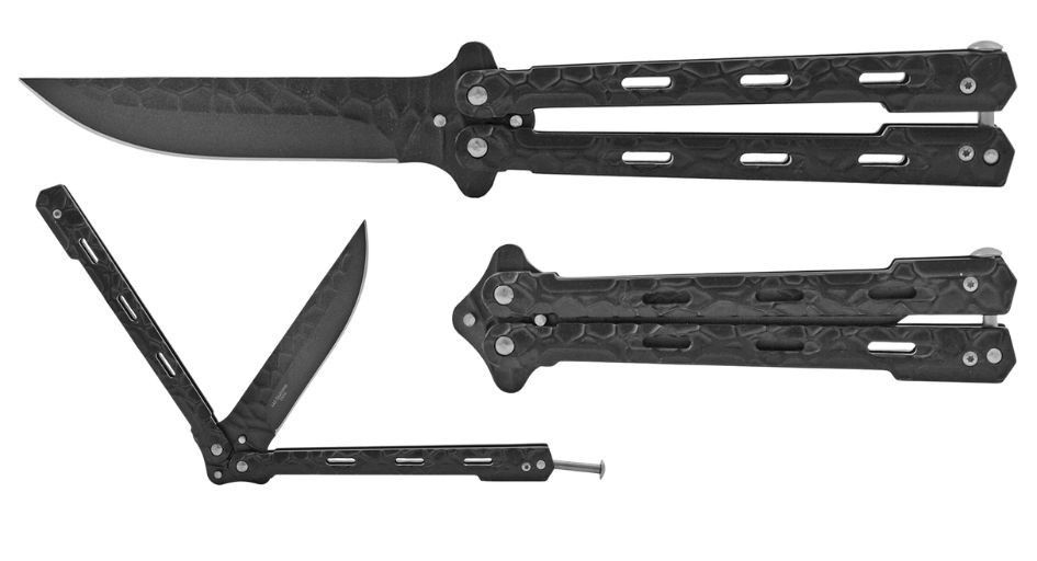 5.25'' Full Stainless Steel Sharpened Butterfly POCKET KNIFE Black