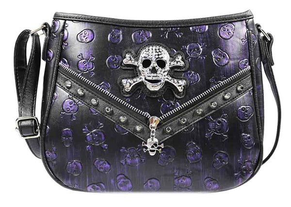 Crossbody WESTERN Style Skull Design Front Zipper with Conceal