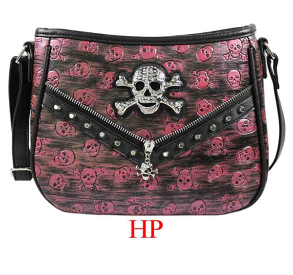 Crossbody WESTERN Style Skull Design Front Zipper with Conceal