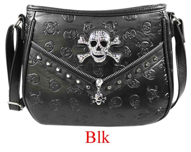 Crossbody WESTERN Style Skull Design Front Zipper with Conceal