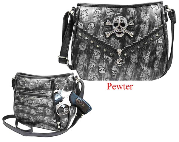 Crossbody WESTERN Style Skull Design Front Zipper with Conceal