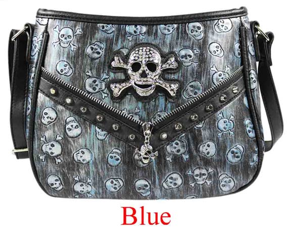 Crossbody WESTERN Style Skull Design Front Zipper with Conceal