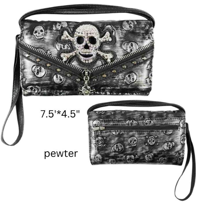 Wholesale Crossbody WALLET Purse Skull Design with Zipper