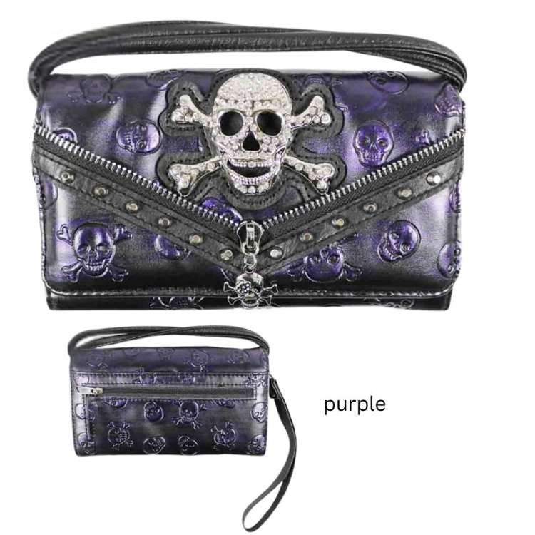 Wholesale Crossbody WALLET Purse Skull Design with Zipper