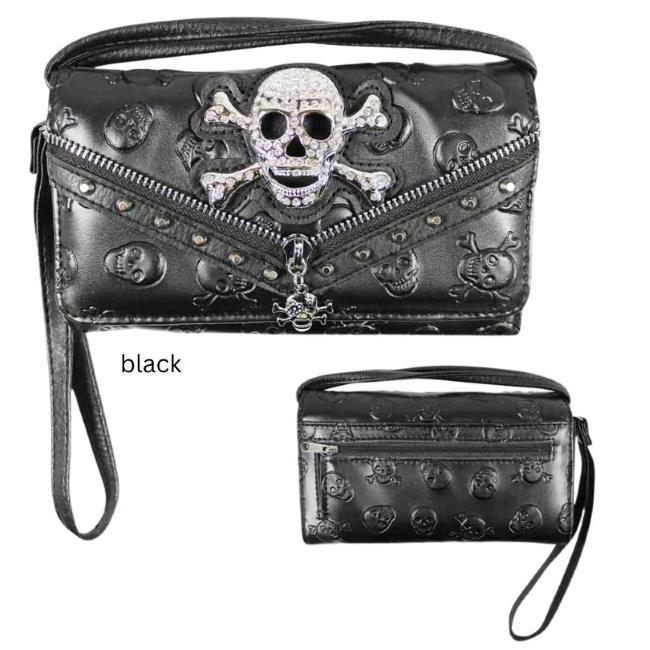 Wholesale Crossbody WALLET Purse Skull Design with Zipper