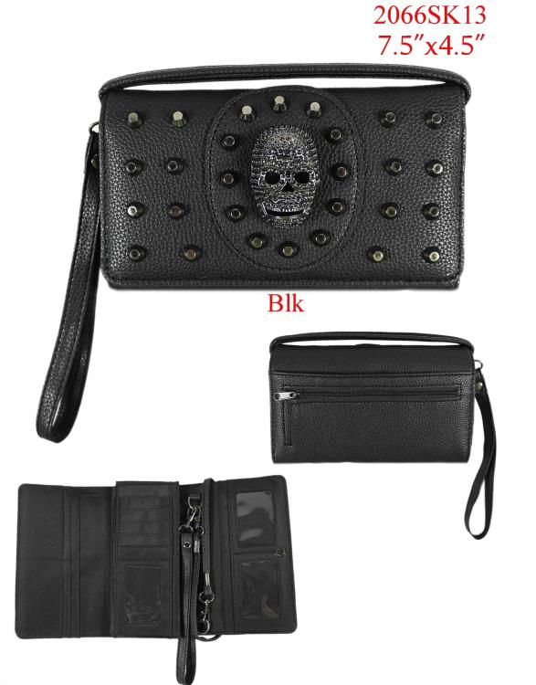 Wholesale WALLET Purse Studded Skull Design Black