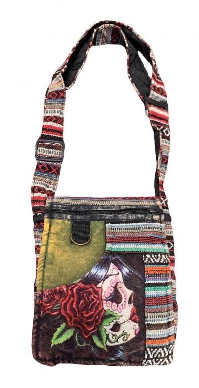 Wholesale Nepal Handmade PURSE Crossbody Skull Face with Red Rose