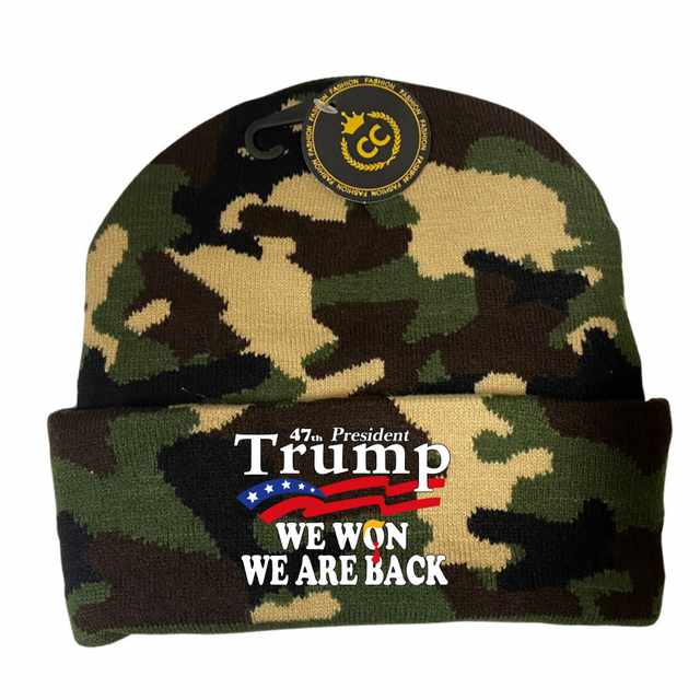 Trump ''We Won We Are Back'' Black Color Winter Beanie HAT