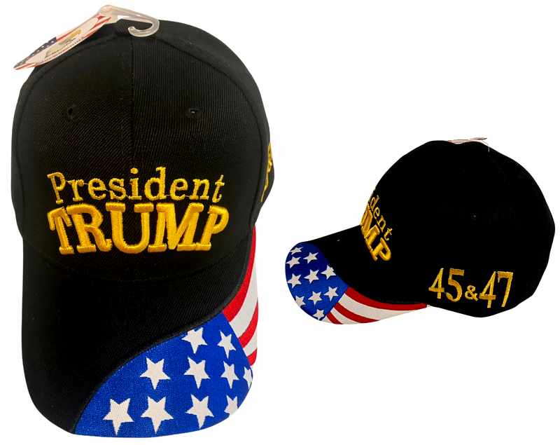 President Trump Hat with USA FLAG on the bill 45 & 47 on the side