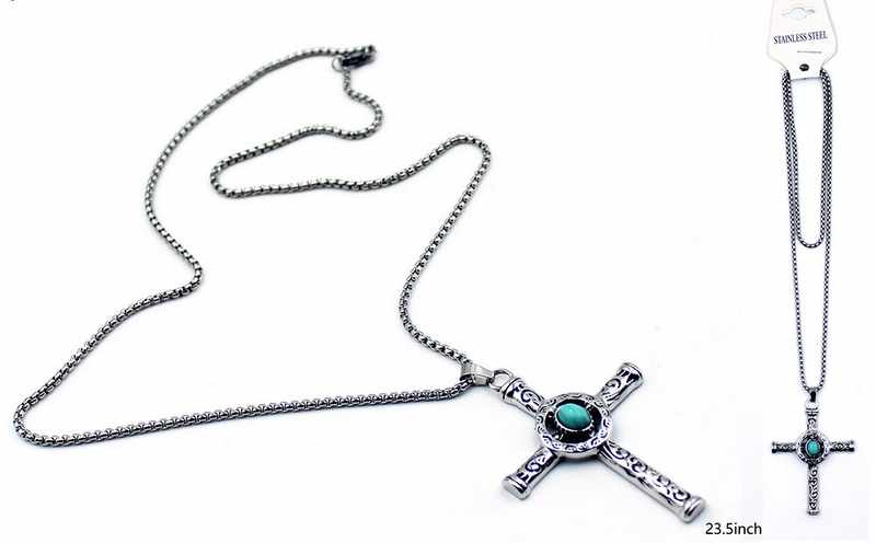 Wholesale Turquoise Cross Stainless Steel NECKLACE