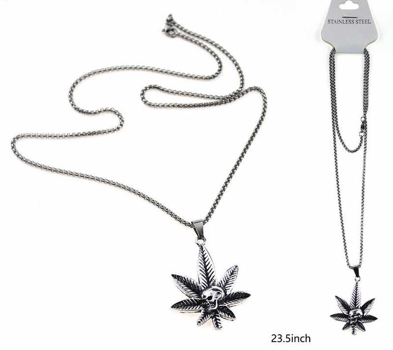 Wholesale Marijuana with Skull Stainless Steel NECKLACE