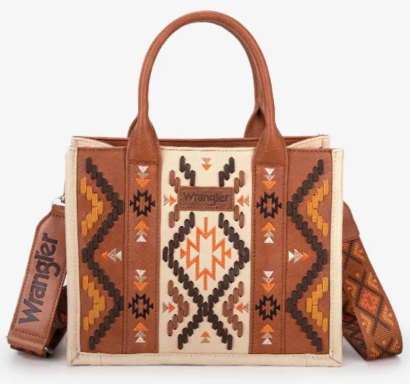 Wrangler Aztec Embroidered Whipstitch Tote BAG Brown