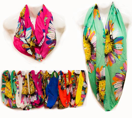 Wholesale Light Weight Infinity SCARVES Sunflower Prints Bright