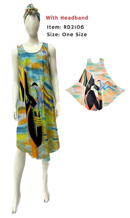 Wholesale Rayon Printed Dress-Ladies Print with HEADBAND set