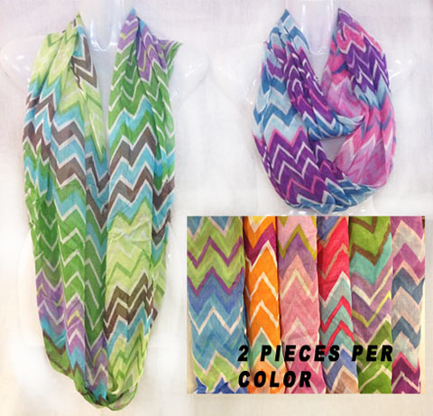 Wholesale Infinity Circle SCARVES Chevron Print Assorted Colors