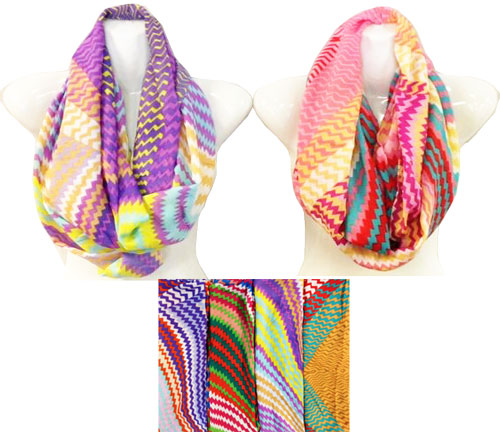 Wholesale Light Weight Multi-Color Chevron Print Infinity SCARVES