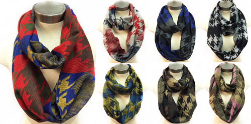 Wholesale Infinity Circle SCARVES Houndstooth Pattern Assorted